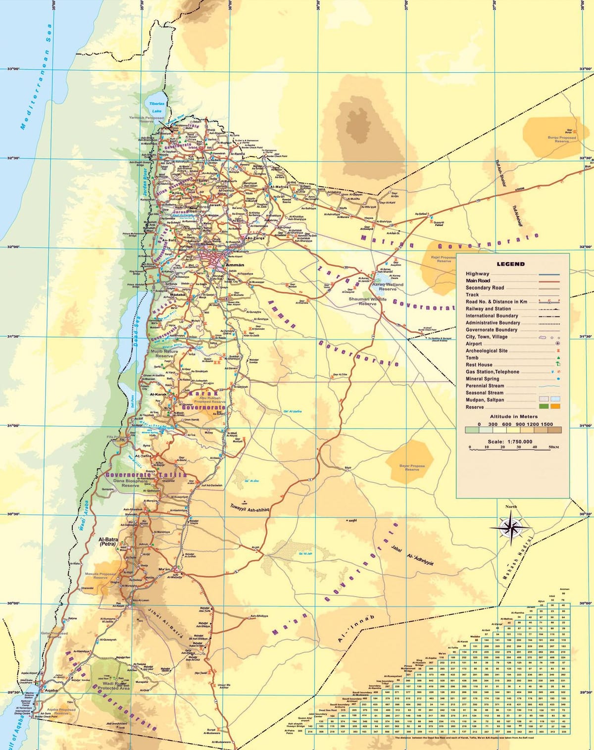 bản đồ của bản đồ vật lý của Jordan